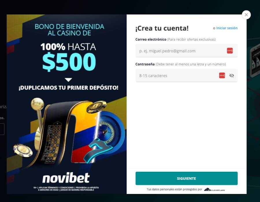 Registro en Novibet Casino Ecuador